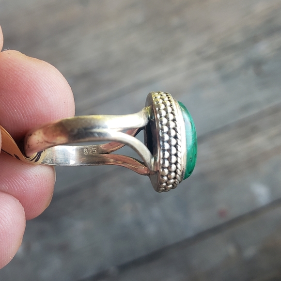 925 Malachite ring Sz. 9 - Picture 6 of 10